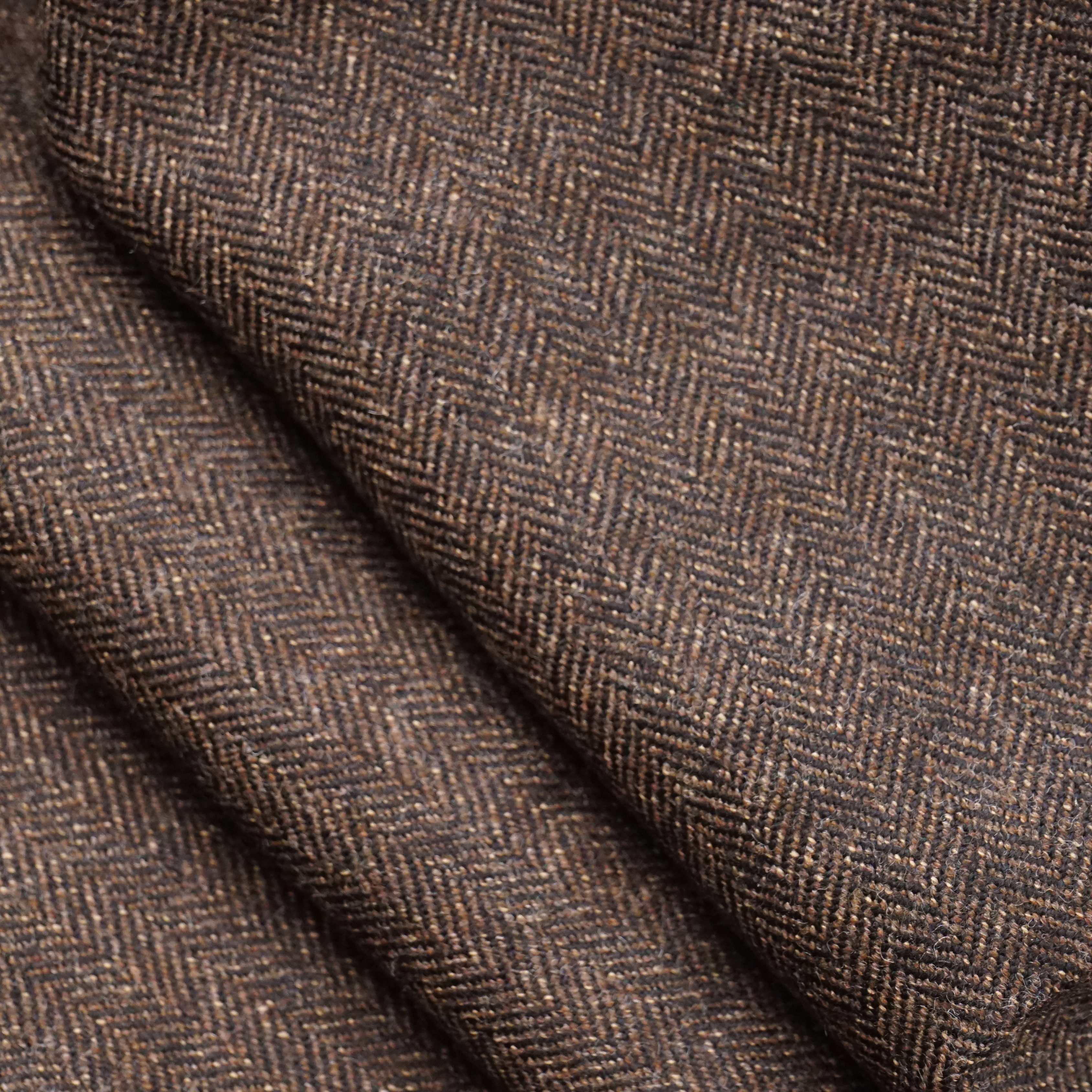 复古小人羊毛精纺面料咖色毛呢布料春秋西装海绵垫