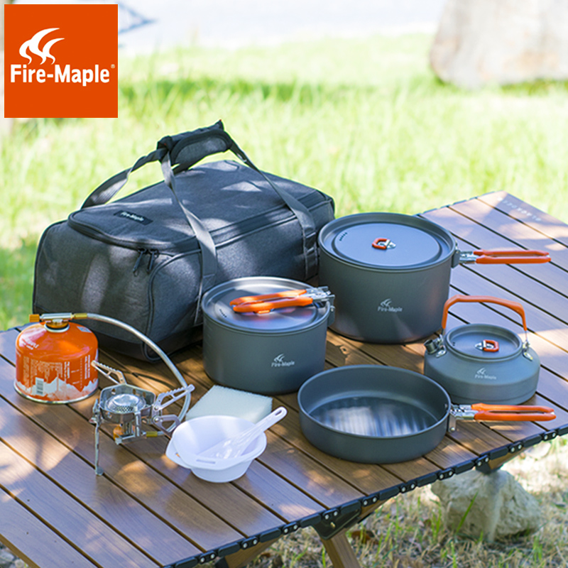 火枫户外炉具炊具盛宴4锅具便携式燃气套装全套野餐露营用品装备