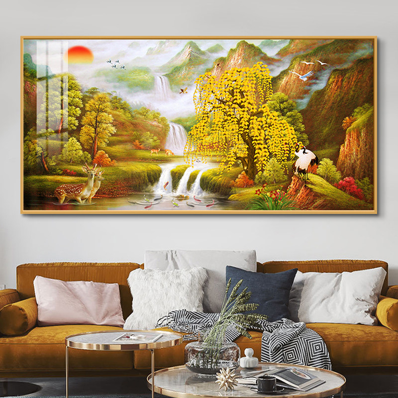 聚宝盆客厅沙发背景墙山水画挂画风水靠山招财壁画现代装饰画