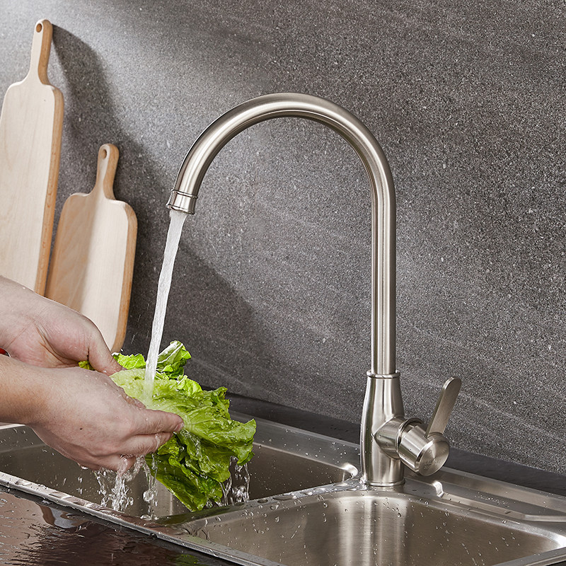 sus304不锈钢厨房水龙头 家用洗菜盆龙头冷热 水槽防溅洗手池水阀