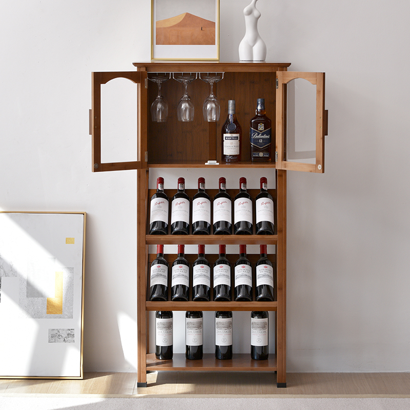 欧式家用酒架酒吧落地酒柜葡萄酒红酒实木收纳展示架置物架酒杯架