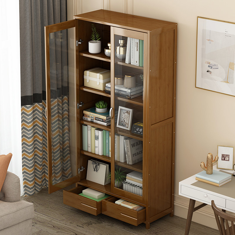 书架置物架现代简约客厅带门书橱落地收纳柜小户型书架