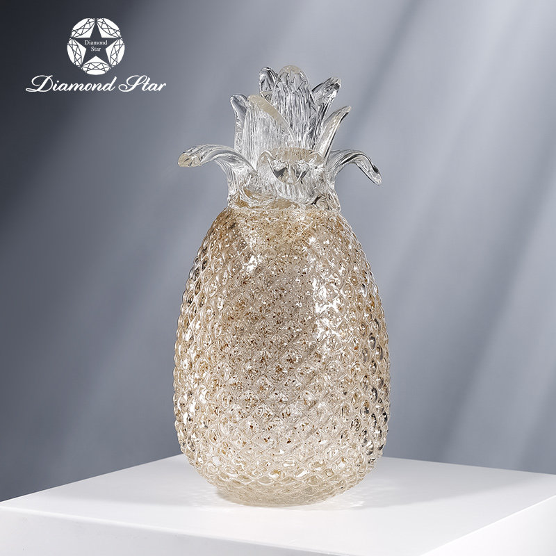 钻石金色轻奢水果菠萝凤梨玻璃摆件客厅玄关摆件