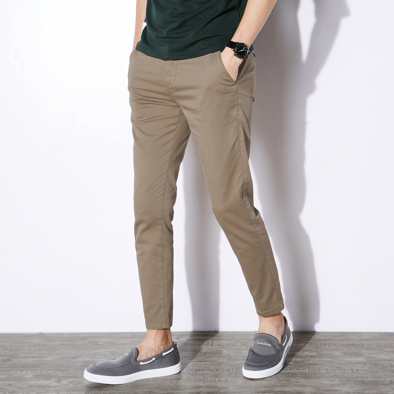 纯棉九分裤男夏季韩版显瘦修身小脚锥形裤男士休闲裤弹力收腿裤子