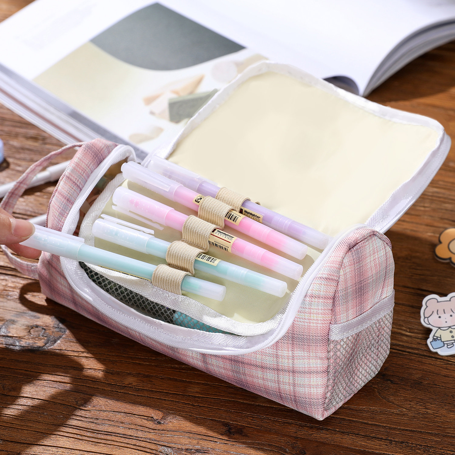 文具盒ins风高铅笔学生多功能中小学生网红颜值格子笔袋