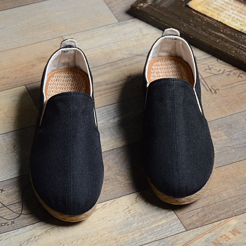 民族风懒人一脚脚蹬布鞋男平跟禅居士麻鞋国潮帆布鞋
