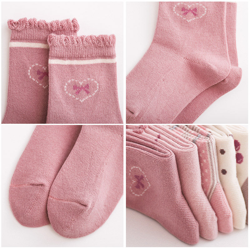女童袜子春秋款纯棉中大童10岁15儿童公主短袜花边粉色秋冬季中筒