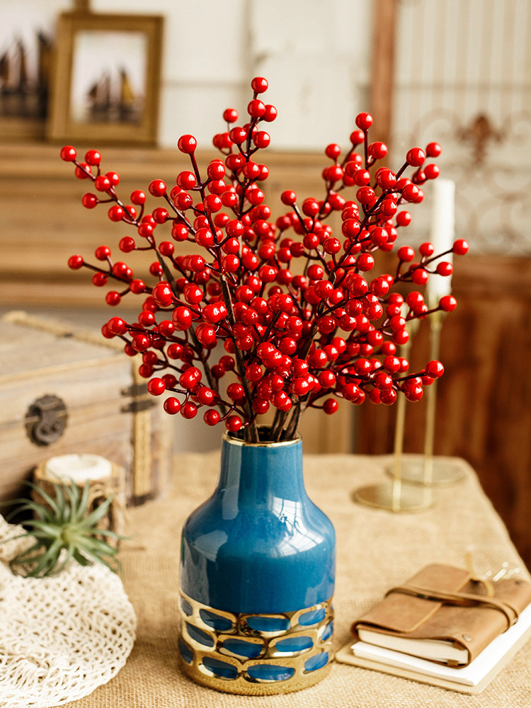 红果发财仿真摆设红色浆果冬青青果果子幸运果仿真花