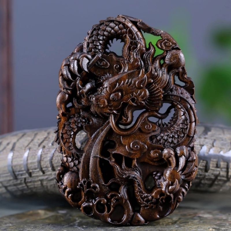 木雕雕龙挂件十二生肖龙牌吊坠木质五爪龙形项链木雕