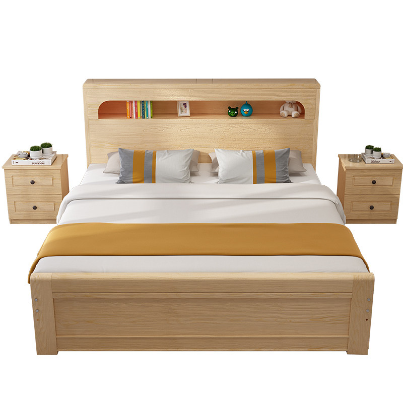 全实木床北欧1.5米床头头带led灯床现代简约主卧实木床