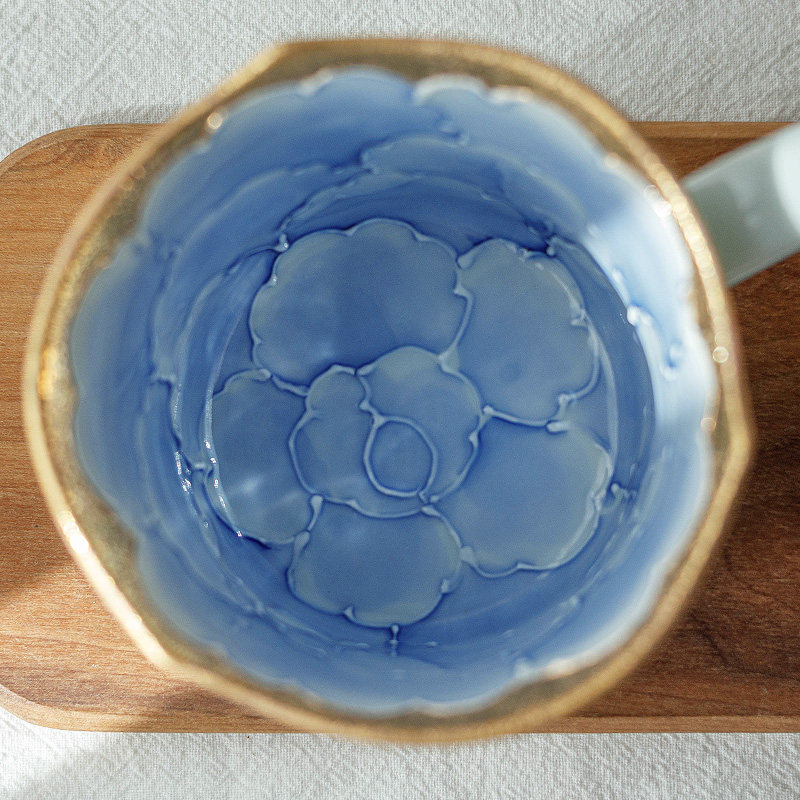 日本文山窑有田烧手作陶瓷金边内外花牡丹马克杯茶杯水杯早晨杯