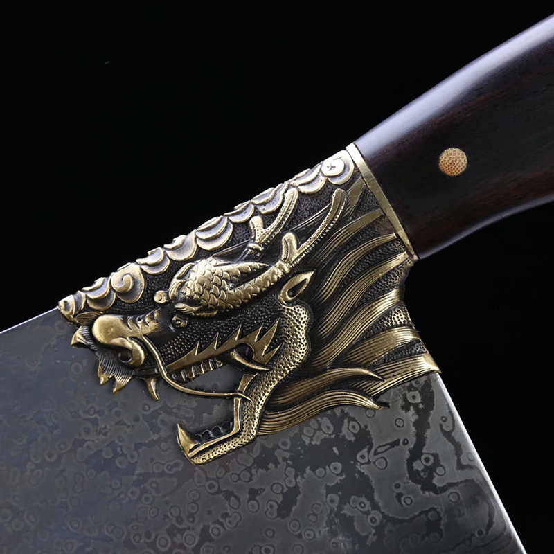 菜刀龙泉手工百炼花纹钢厨刀龙头抖音斩切两用菜刀