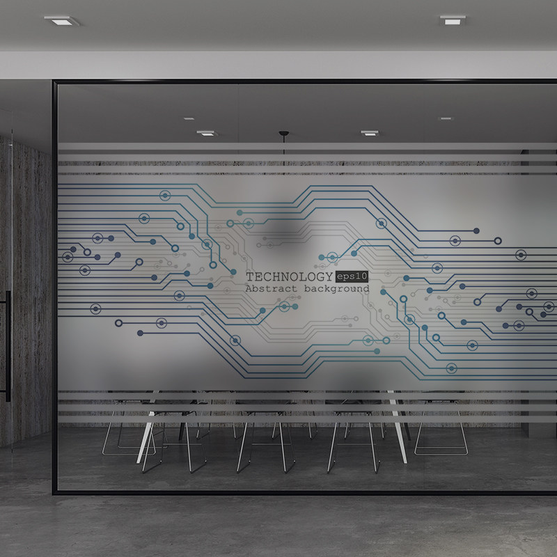 办公室玻璃贴纸科技个性创意装饰静电自粘磨砂瓷砖