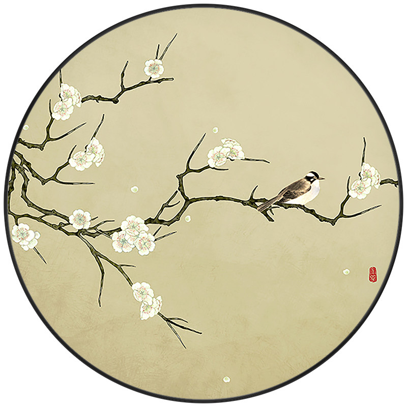 喜迹圆形工笔古风壁画墙壁客厅挂画玄关梅花现代装饰画