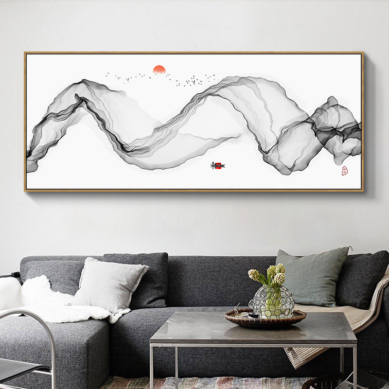 现代简约客厅装饰画抽象大幅挂画新中式大尺寸招财风水办公室壁画