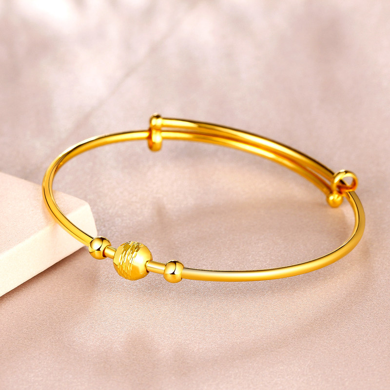 新款黄金手镯足金路路通转运推拉口可调节手环手饰