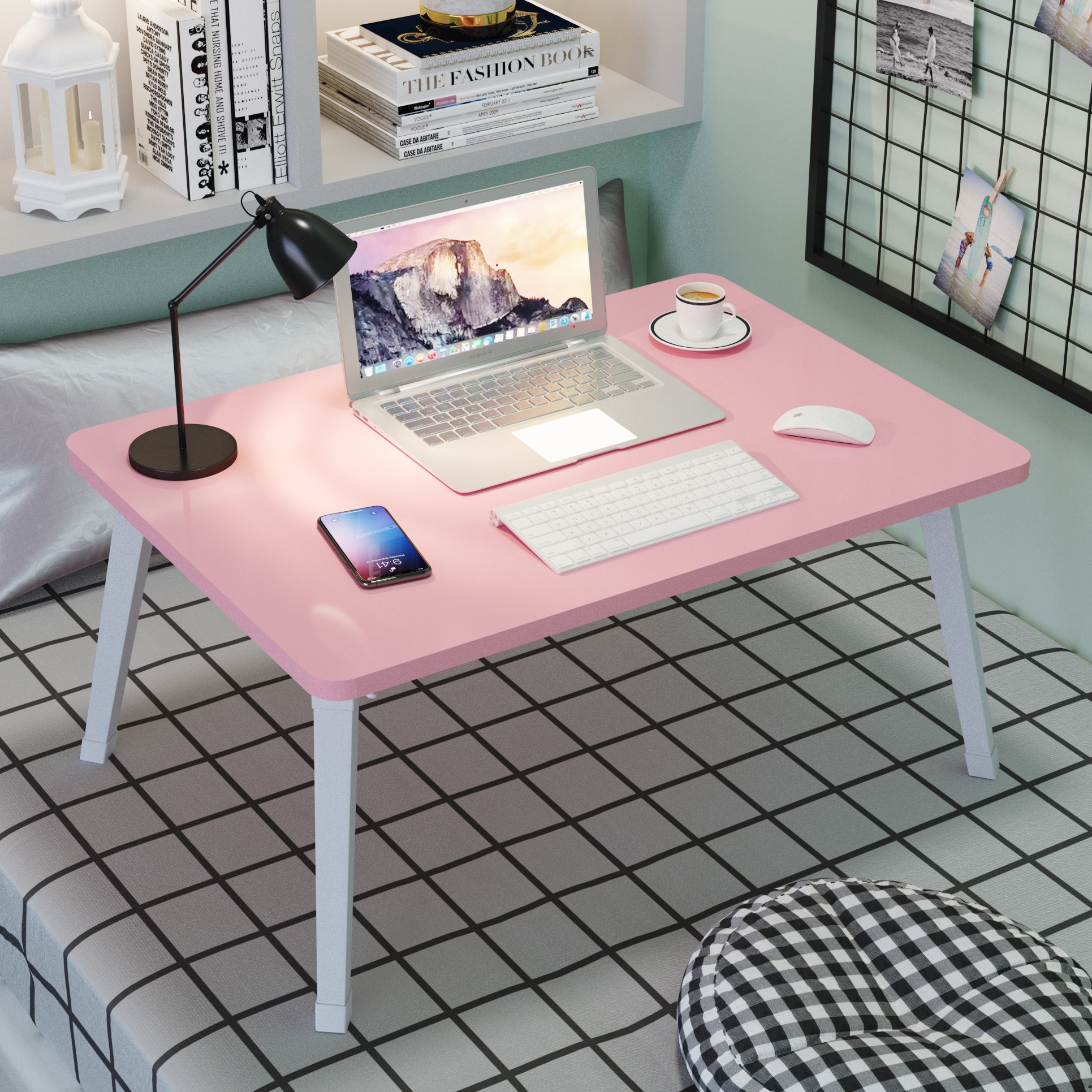 床上小桌子卧室坐地宿舍可折叠书桌加高懒人桌寝室简易学生桌清新