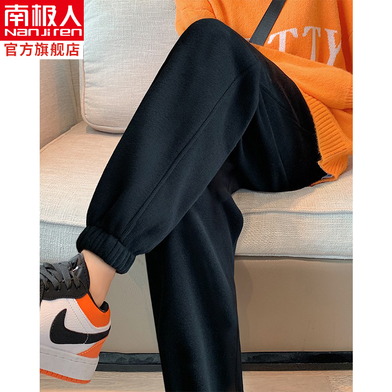 加绒运动裤女宽松束脚2021秋冬款时尚外穿加厚棉裤休闲卫裤ins潮