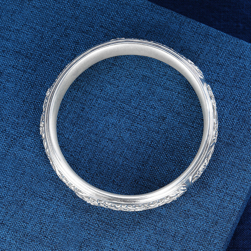 中国白银古法银手镯十二花神足银990银镯子母亲节礼物纯银手镯