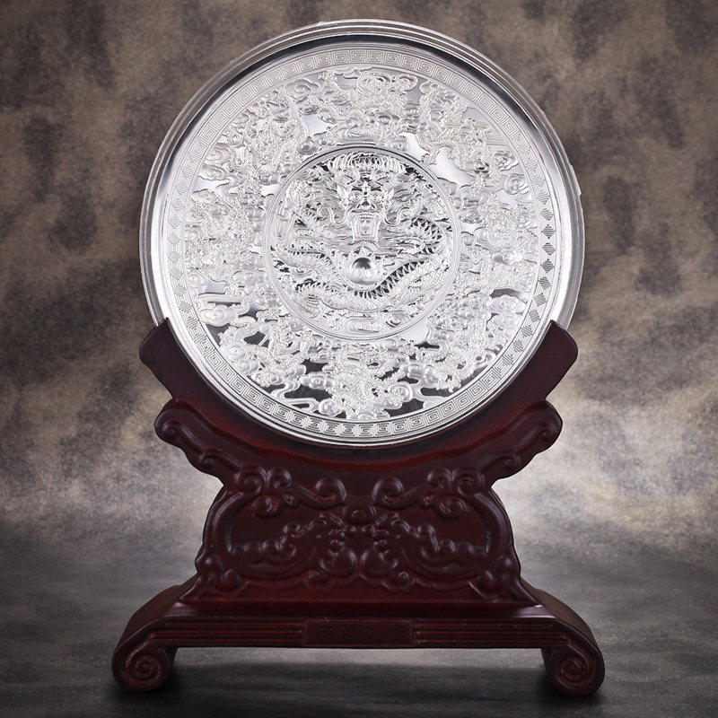 中国白银集团龙腾盛世银盘1000g实心足银投资银条摆件