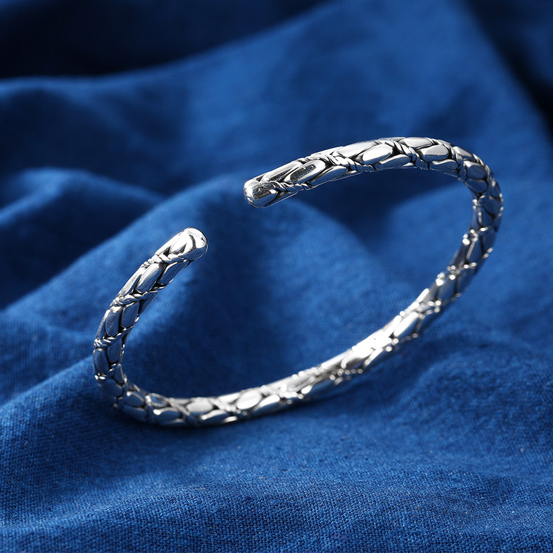 中国白银 龙行天下 逆鳞银手镯999纯银女时尚个性复古实心工艺镯