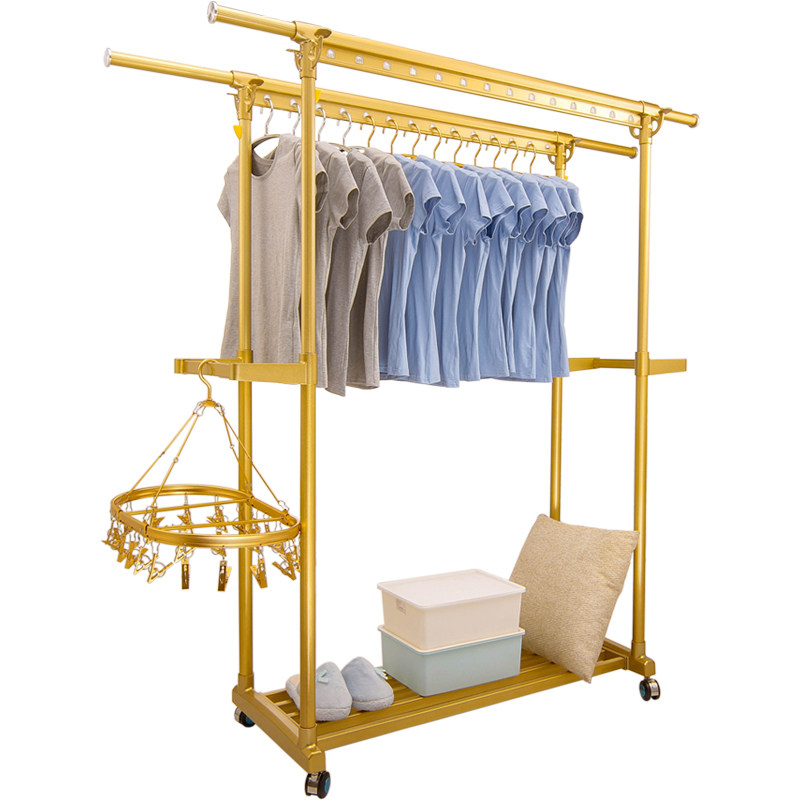 落地晾衣架折叠单双杆式带轮移动阳台卧室室内衣服置地