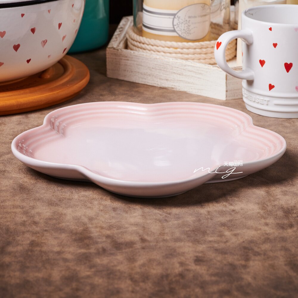 法国lecreuset酷彩彩花形碟23cm炻瓷餐具创意盘