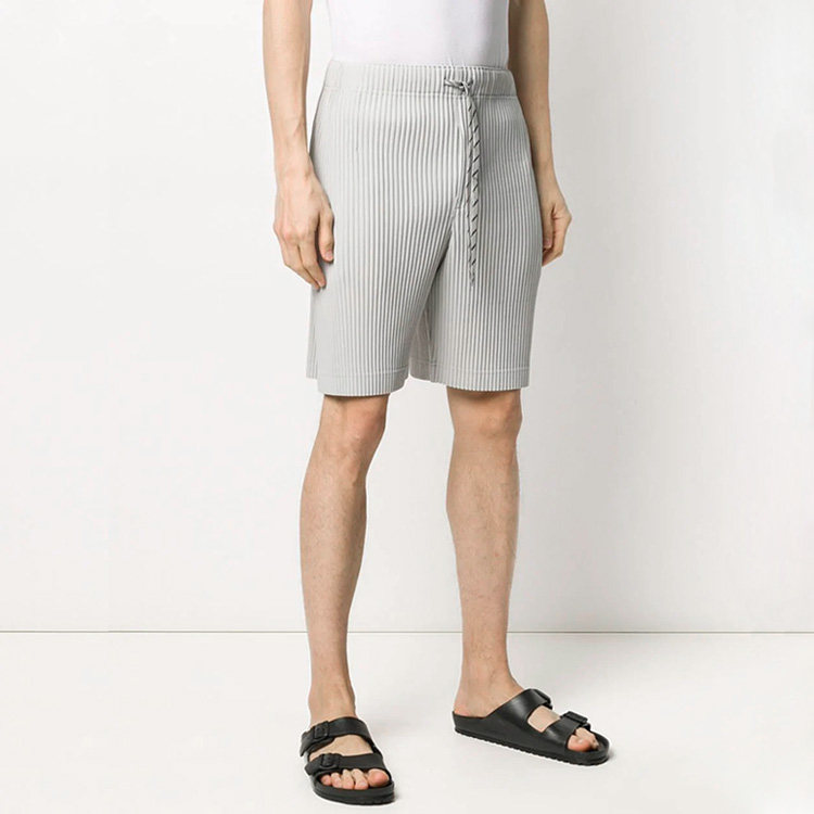 三宅褶皱裤短裤子一生褶垂坠直筒宽松高腰休闲系绳休闲裤