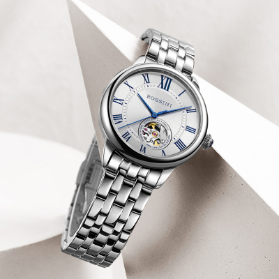 专柜罗西尼手表女蓝爵系列女士机械表时尚钢带镂空女士手表5902