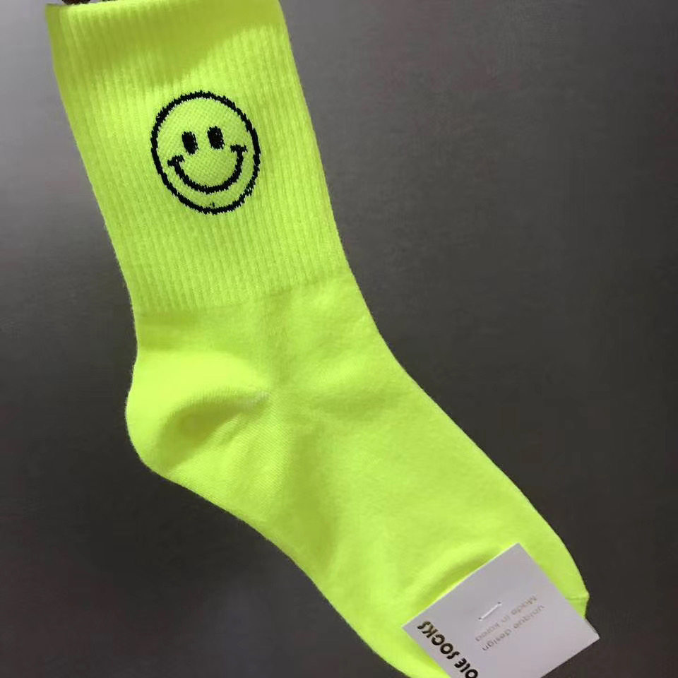荧光袜子女韩国代购东大门笑脸夏季ins长筒筒袜运动袜