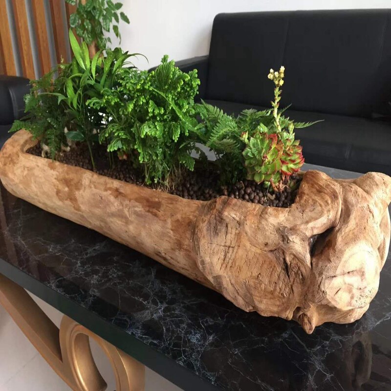 木制制钱串多花盆木质阳台长方形庭院造型枯木花盆