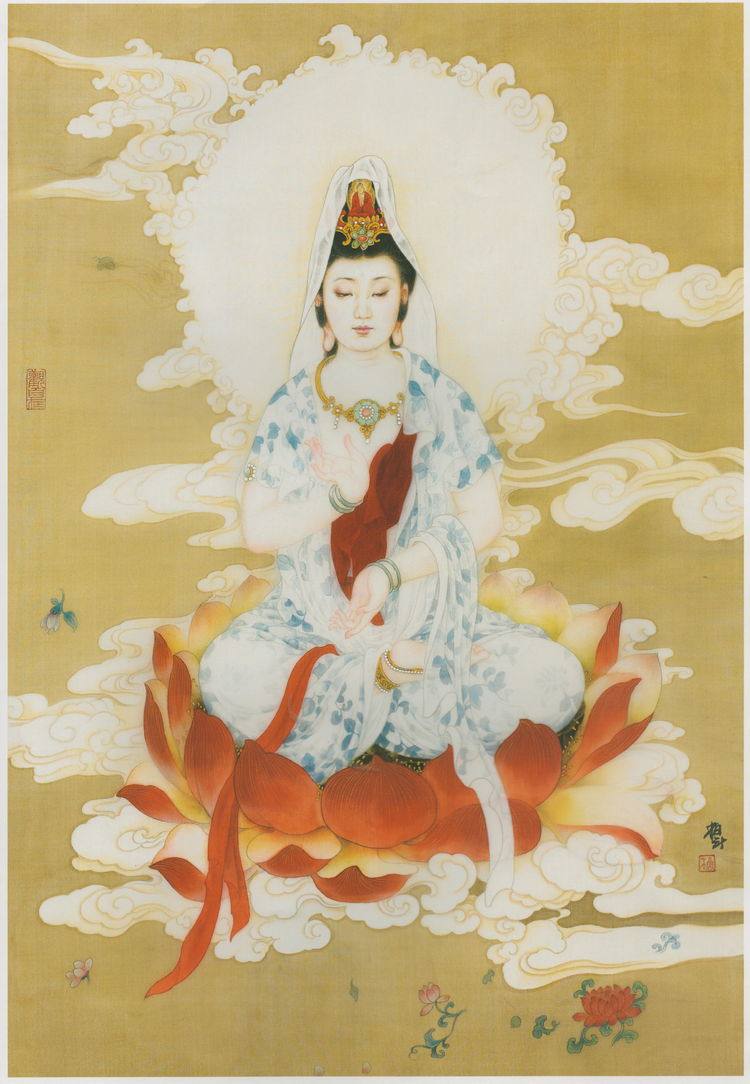 工笔画底稿人物4尺观音菩萨佛像竖副白描打印稿国画