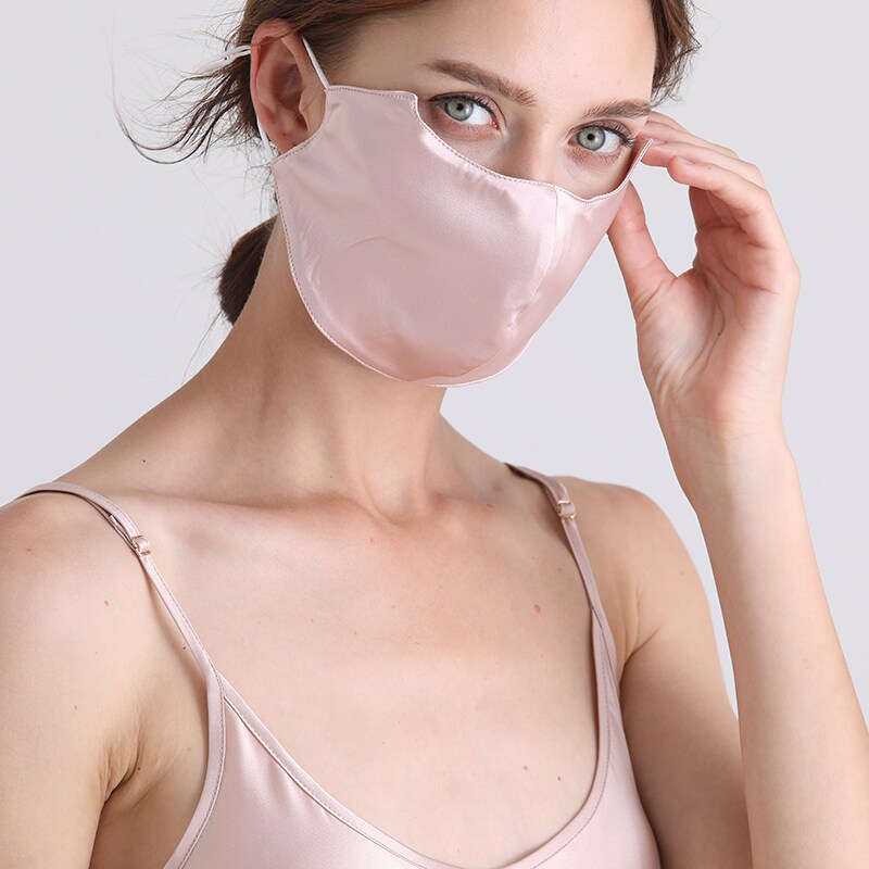 cnsilk 100%真丝口罩半遮面罩双面蚕丝防晒防紫外线开车户外防护