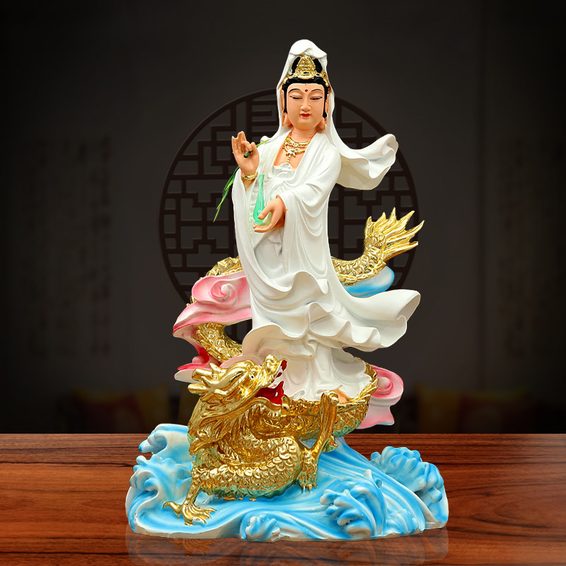踏龙观音娘娘佛像家用骑龙观音像供奉世音菩萨摆件