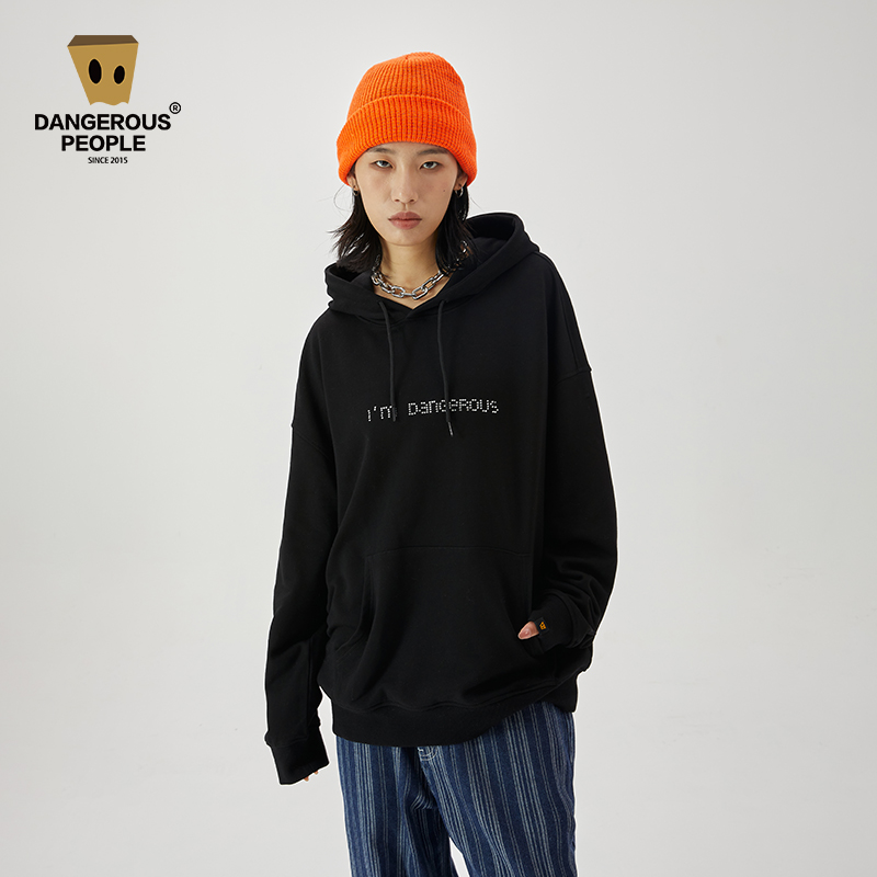 Dangerouspeople薛之谦dsp烫钻卫衣时尚个性宽松潮流情侣装连帽衫