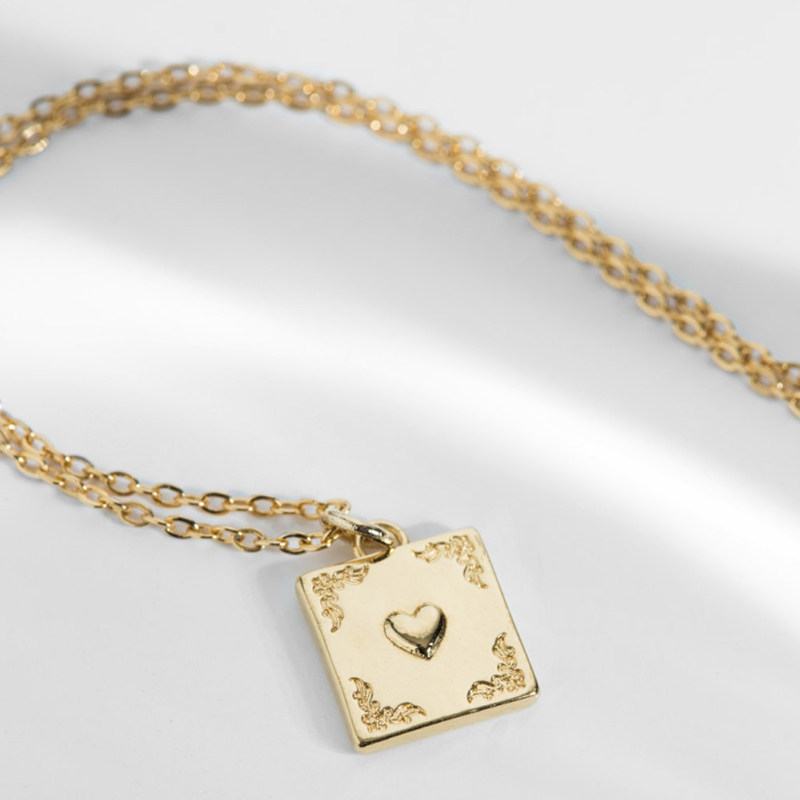 正品现货法国品牌louisedamas爱心奖牌镀金锁骨项链