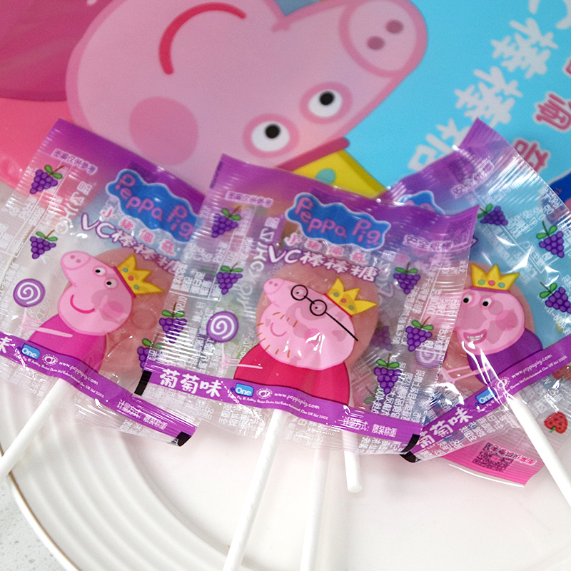 亿智小猪佩奇vc棒棒糖52克*2袋什锦水果味儿童休闲零食糖果硬糖