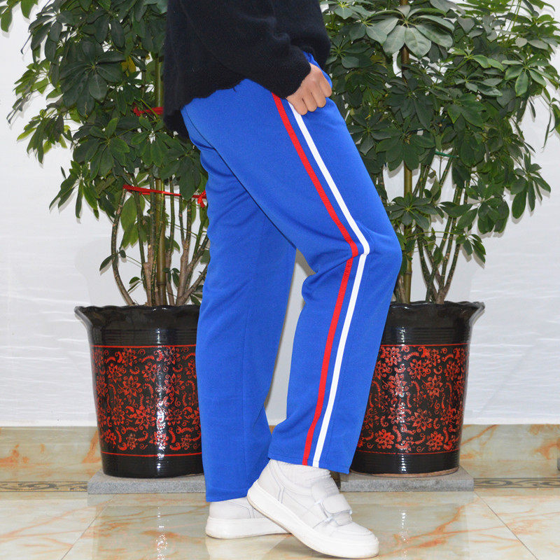 包邮春夏季蓝色条纹校裤运动女学生校服裤子宽松运动长裤