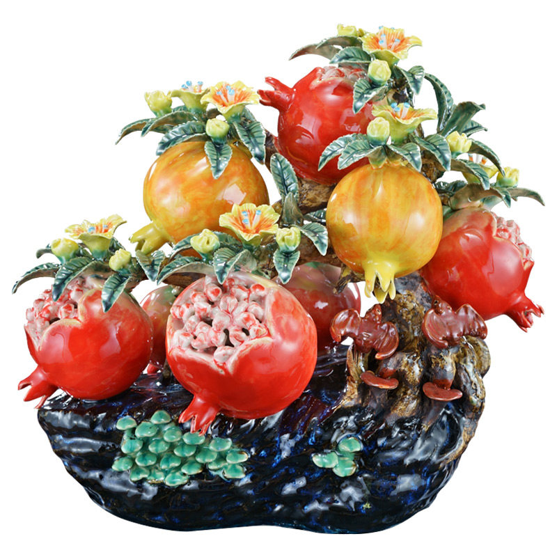 多子多福石榴陶瓷摆件石湾公仔电视柜玄关风水结婚摆件