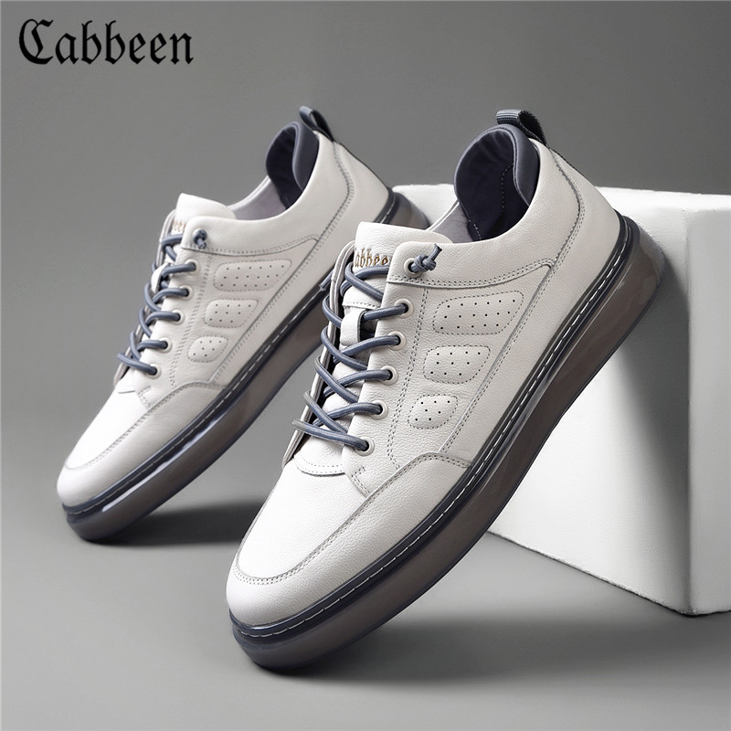 卡宾板鞋男鞋2022年新款夏季透气休闲真皮鞋小白鞋子男士轻奢潮鞋