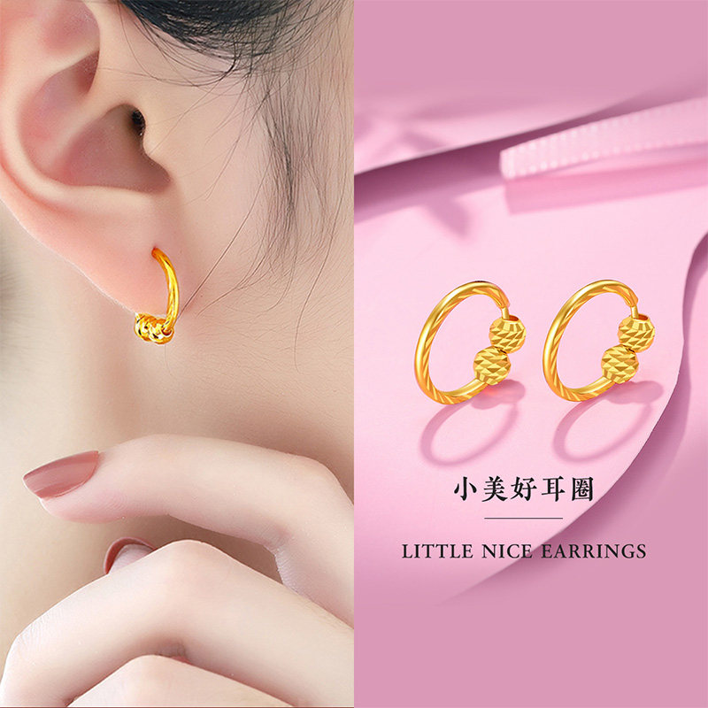 壹仟俩5g黄金999足金菱形车花金珠耳环女士耳圈