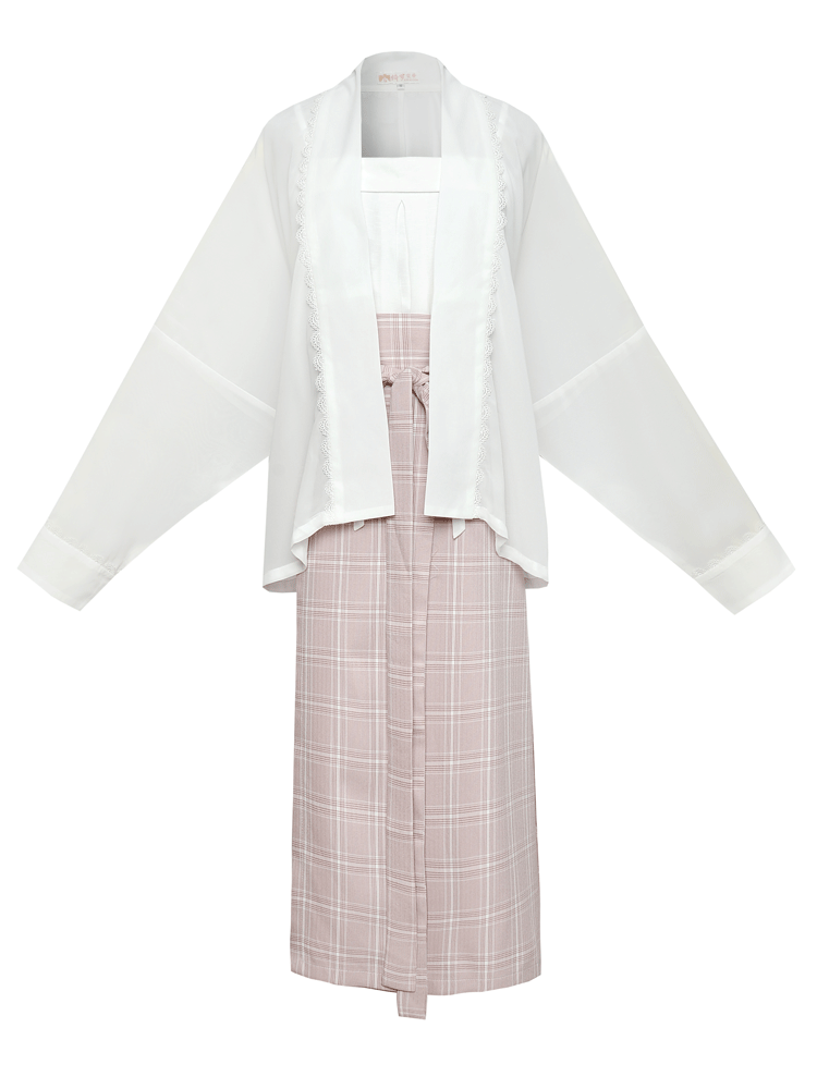 绮罗霓梦宋制两片式旋裙中国风汉服女方格半裙百搭日常显瘦春夏