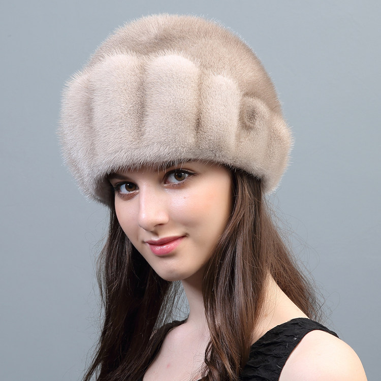 裘魅冬季中老年新款保暖水貂毛帽子女貂皮女士帽子