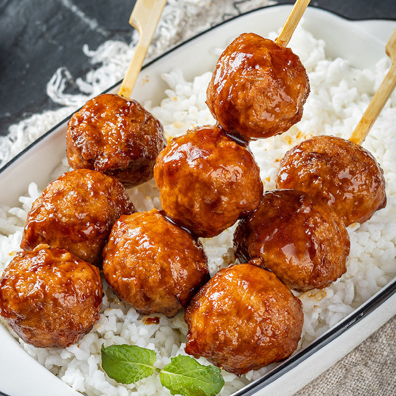 照烧脆骨丸鸡肉串日式鸡肉丸大串成品食品加热即食便利店烧烤食材