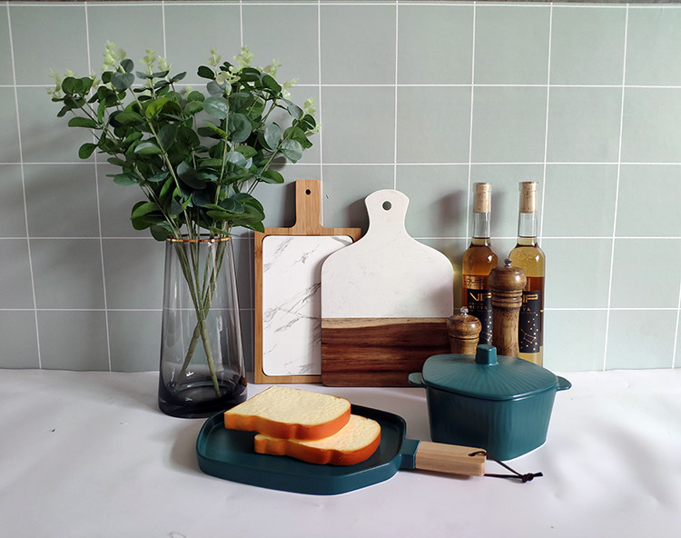 厨房摆件样板房软装绿植花艺仿真面包大理石砧板摆件