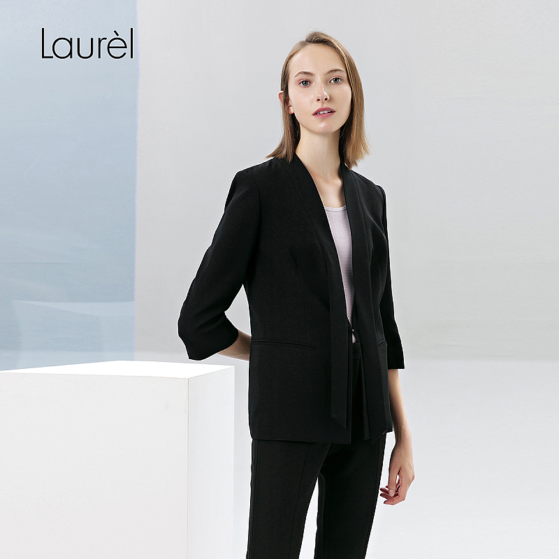 laur春夏新款桑蚕蚕丝黑色职业通勤气质西装西装