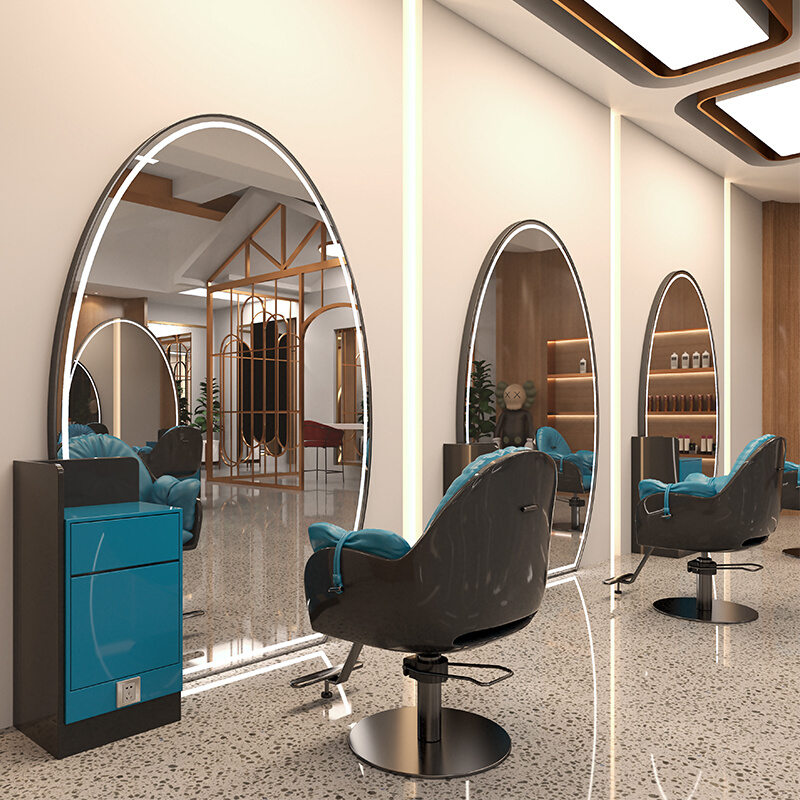 理发店带灯美发简约网红专用网专用发廊镜子一体理发镜台