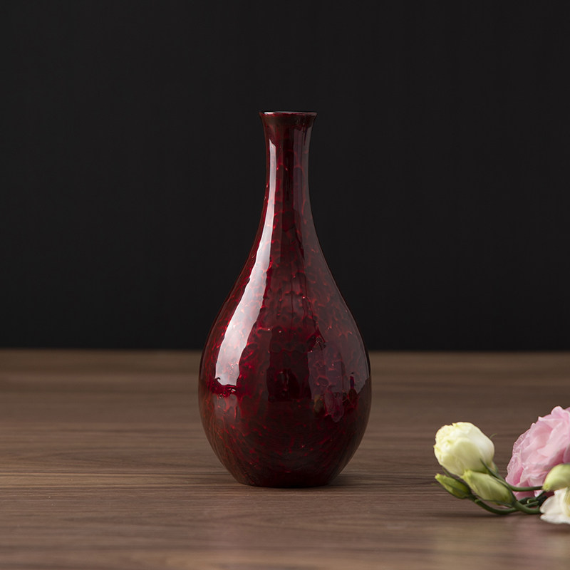 平安邱亨铭赤宝砂大漆花花瓶福州传统手工漆器漆器