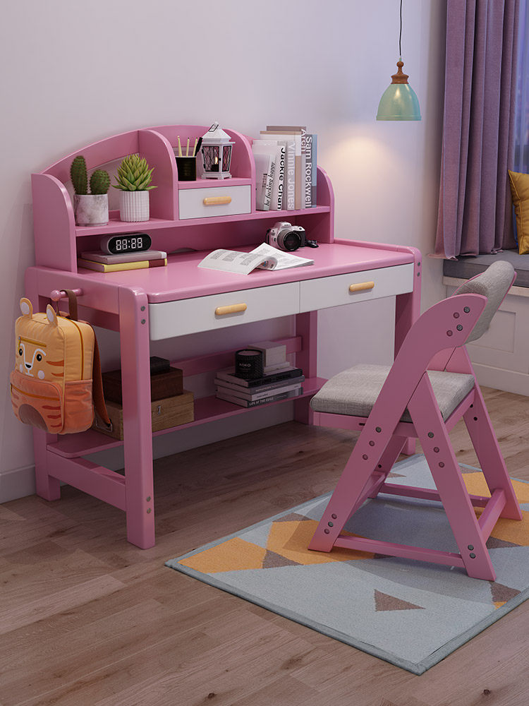 实木书桌简约家用女孩小电电脑桌升降少女卧室电脑桌