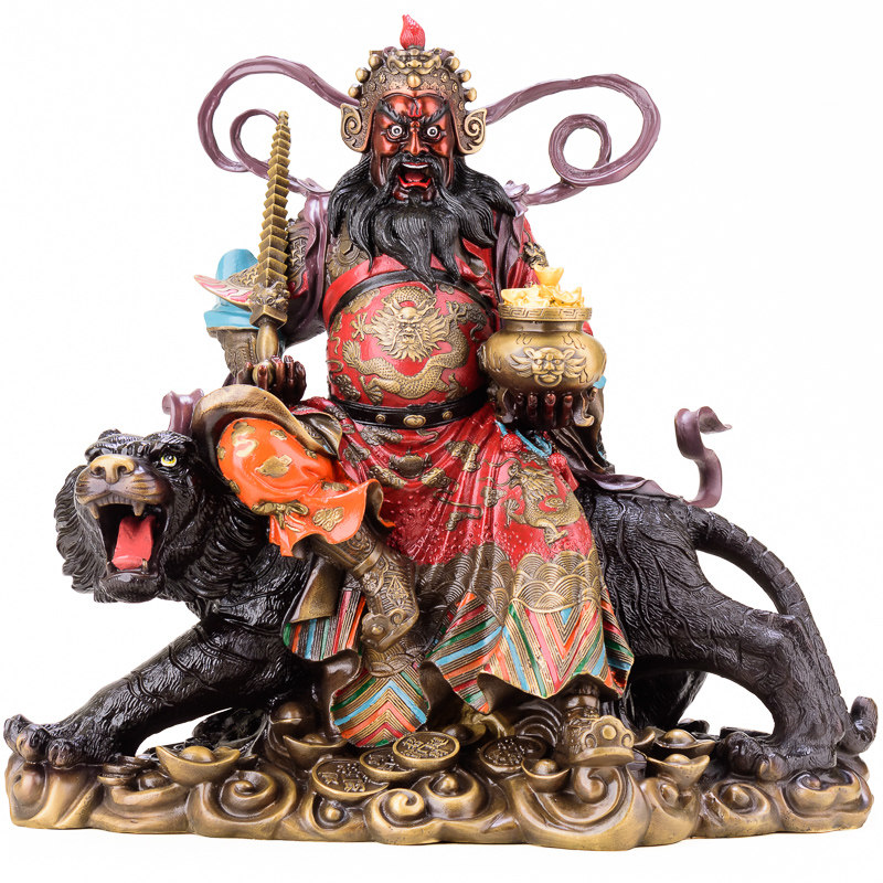 果殿赵公明神像纯铜扬鞭赵公明神像骑虎武财神财神爷家用大号彩绘